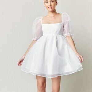Audrey Parks for Francesca White Ina Puff Sleeve Mini Dress - Size Large
